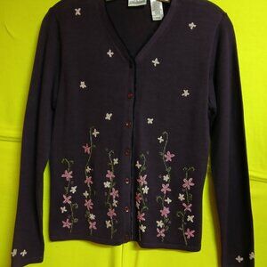 Villager By Liz Claiborne Co. Lightweight Sweater Purple with Flowers